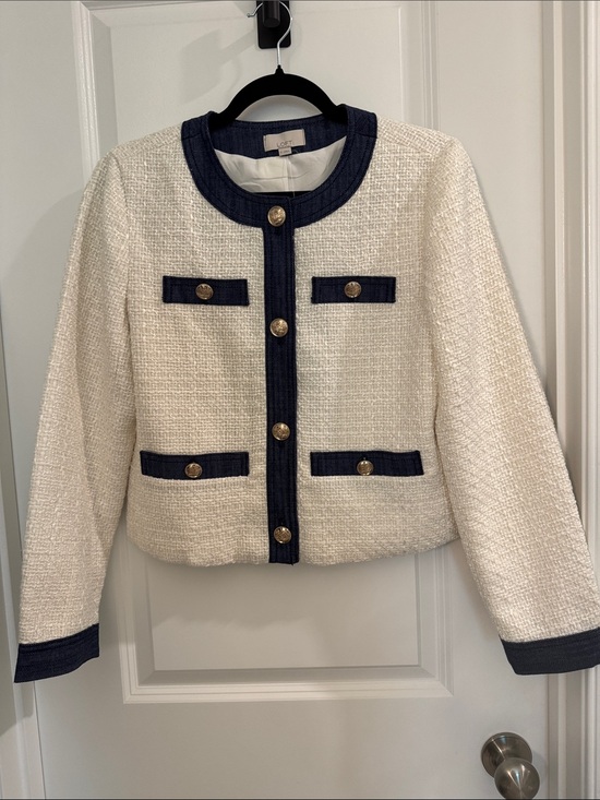 LOFT Jackets & Blazers - NWT LOFT Denim Trimmed Tweed Jacket